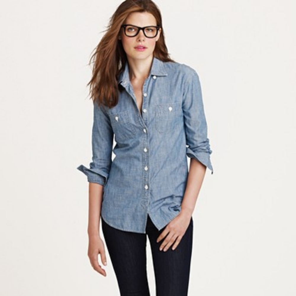 J. Crew Chambray Denim Selvedge Pearlescent Button Down Shirt Size XS - Picture 7 of 7